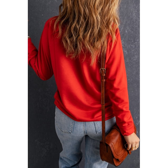 ABPHQTO Sudadera De Mujer Con Cuello Redondo De Color Rojo Liso