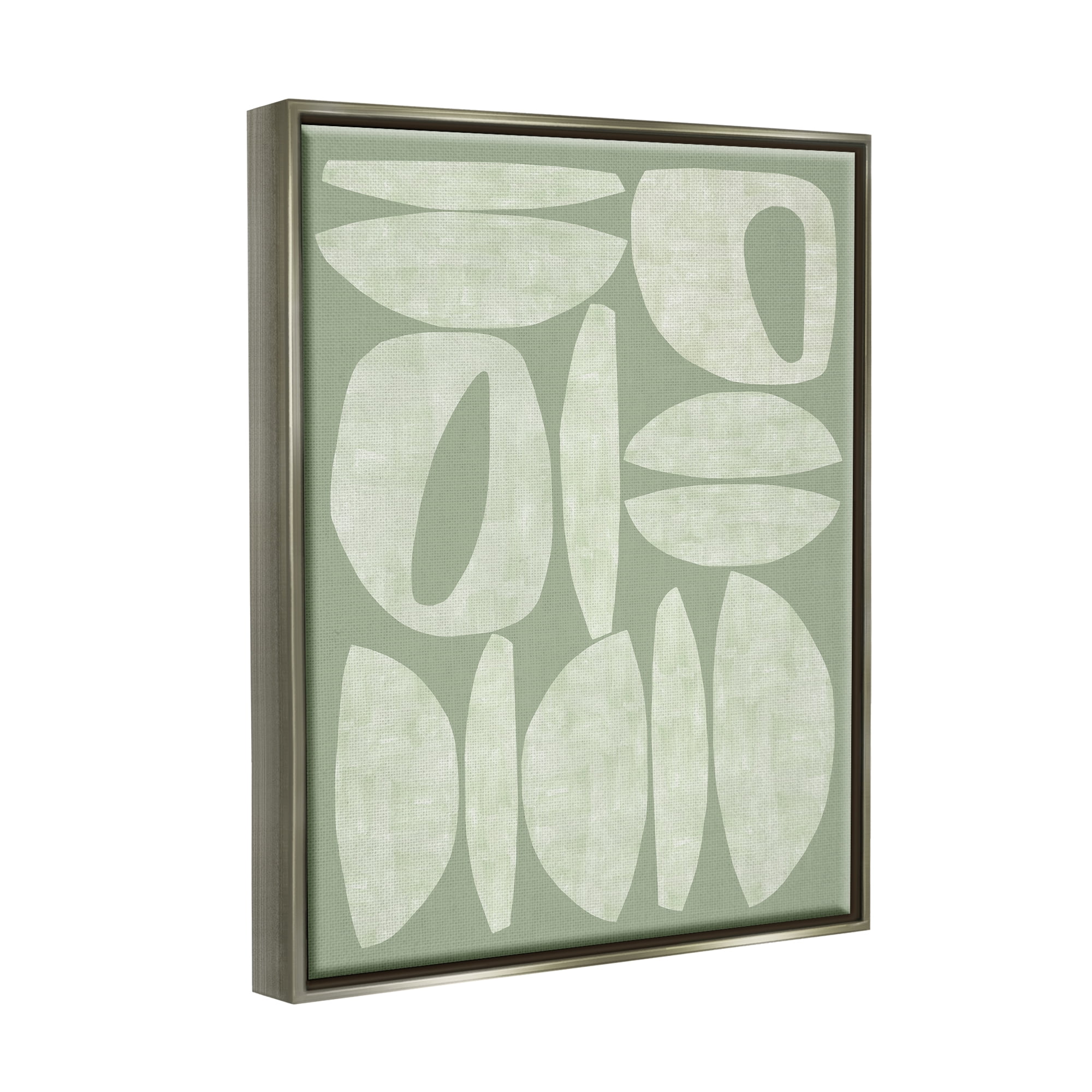 Stupell Industries Green Contemporary Shapes Abstract Painting Gray Floater Framed Canvas Art Print Wall Art, 17 x 21