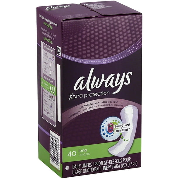 Always Xtra Protection Long Daily Liners 40 ea (Pack of 2) Walmart