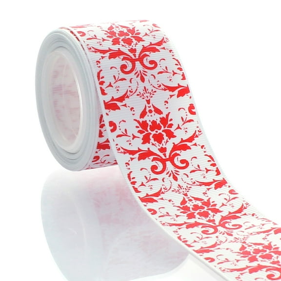 1.5" Red Damask Grosgrain Ribbon 5 Yard