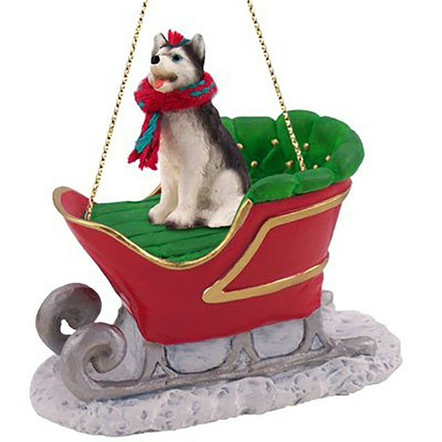 Siberian Husky Black/White Blue Eyes Dog Sleigh Dog Holiday Ornament