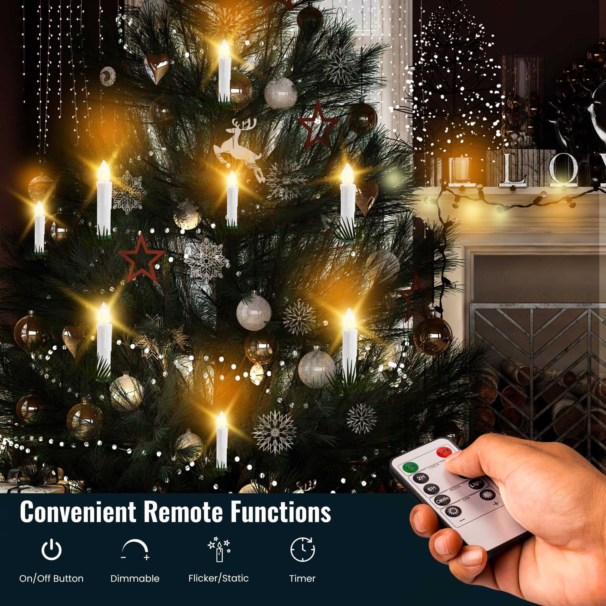 WYZworks 20 Pack 3.5" Battery Operated Flameless Flickering Clip-On Mini Candle w/Remote Controller, Timer Function, Drip Effect, Decorative Ornaments for Christmas Trees, Wreaths