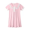 thumbnail image 2 of Auroural Summer Dresses For Toddler Girls Children's Summer Solid Color Short-sleeved Turn-down Collar Dress Homewear Sleeping Dress For Kids 5-6 Years, 2 of 5