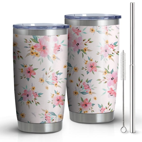 20oz Tumbler with Lid and Straw Stainless Spring Flowers Steel Vacuum Insulated Water Coffee Tumbler Cup, Double Wall Vacuum Insulated Travel Mug Reusable Tumblers for Ice Drinks, Hot Beverage