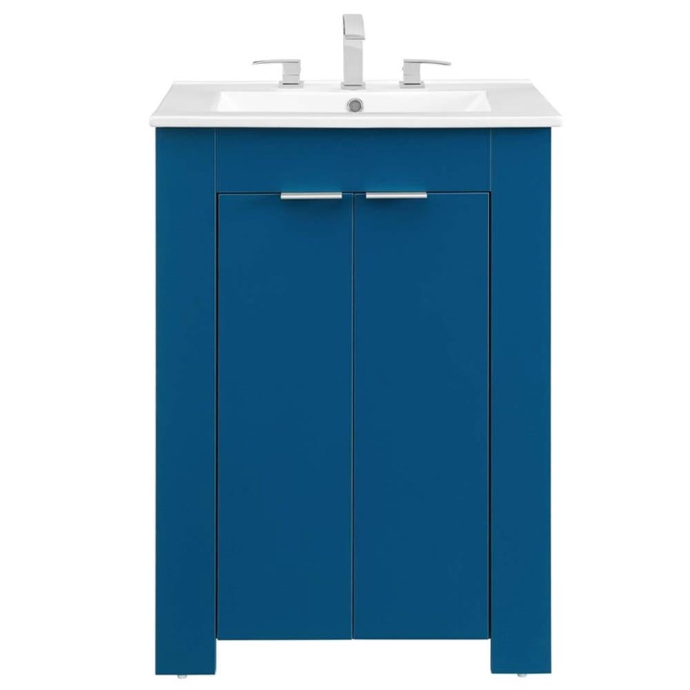 Modway Maybelle Modern Wood/Ceramic Bathroom Vanity in Navy/White