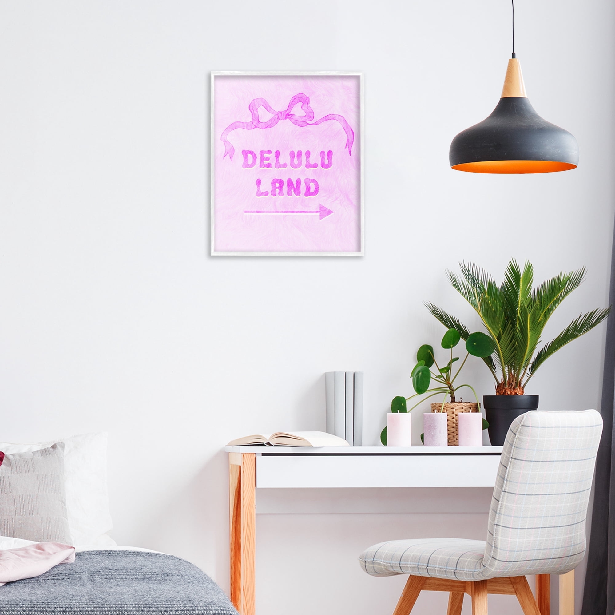 Stupell Industries Delulu Land Feminine Ribbon White Framed Giclee Art, design by Ziwei Li