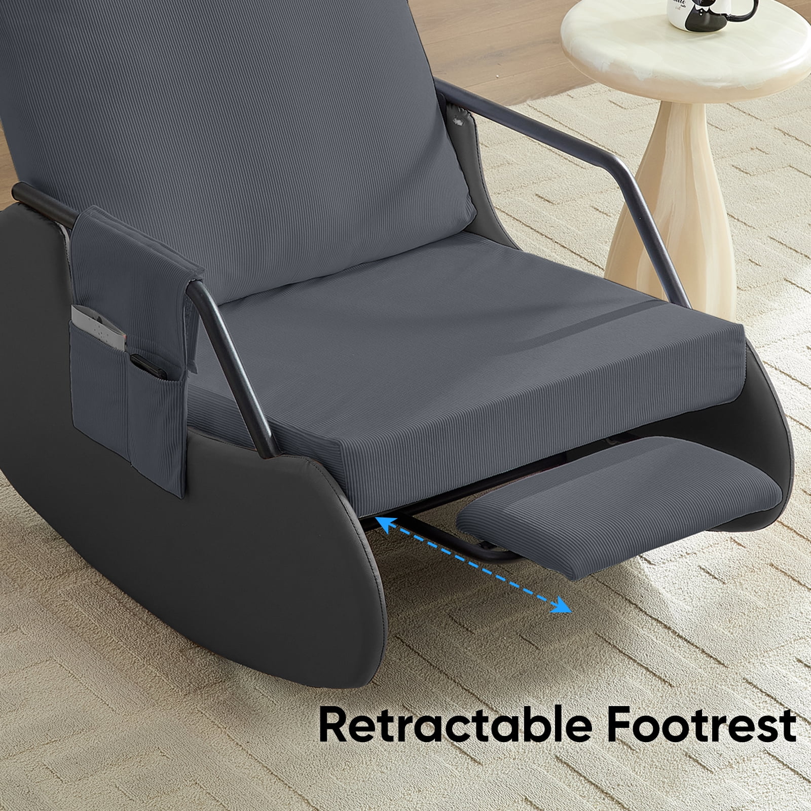ZAFLY Rocking Accent Chair, Glider Reading Chair with Footrest, Comfy Corduroy Single Sofa for Living Room/Nursery/Bedroom - Gray