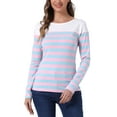 thumbnail image 1 of Blusa de mujer INSPIRE CHIC de rayas, bloque de color, de manga larga, camiseta casual, L, azul y rosa, 1 of 6