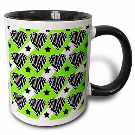 2 White Zebra - 3dRose Punk Rockabilly Zebra Green White Black Print - Two Tone Black Mug, 11-ounce