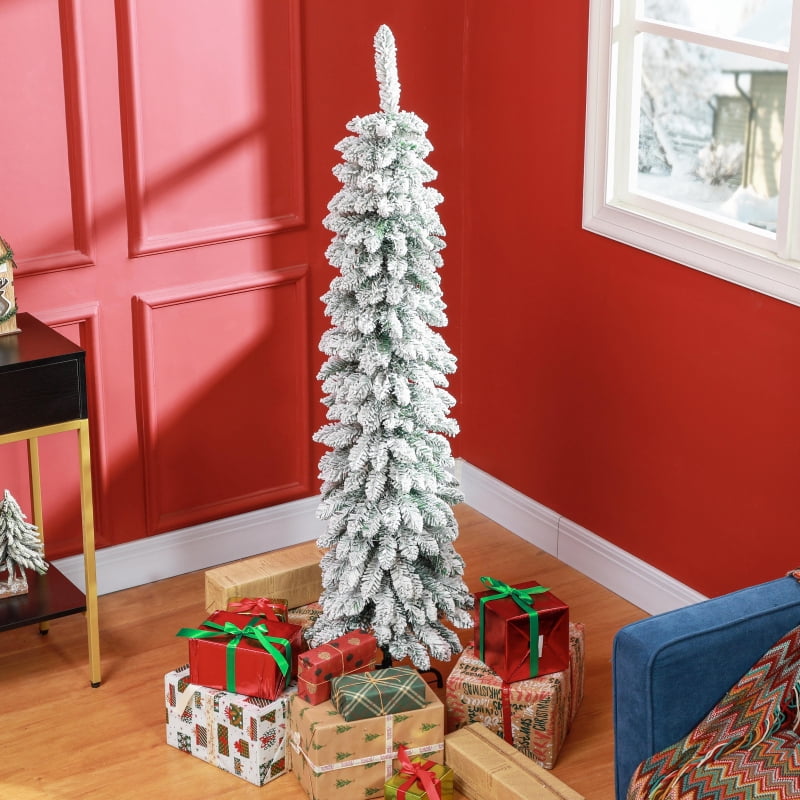Alvantor Christmas Tree Unlit Snow-Flocked Pencil with 301 Tips 17.7x17.7x60 in 5ft Green