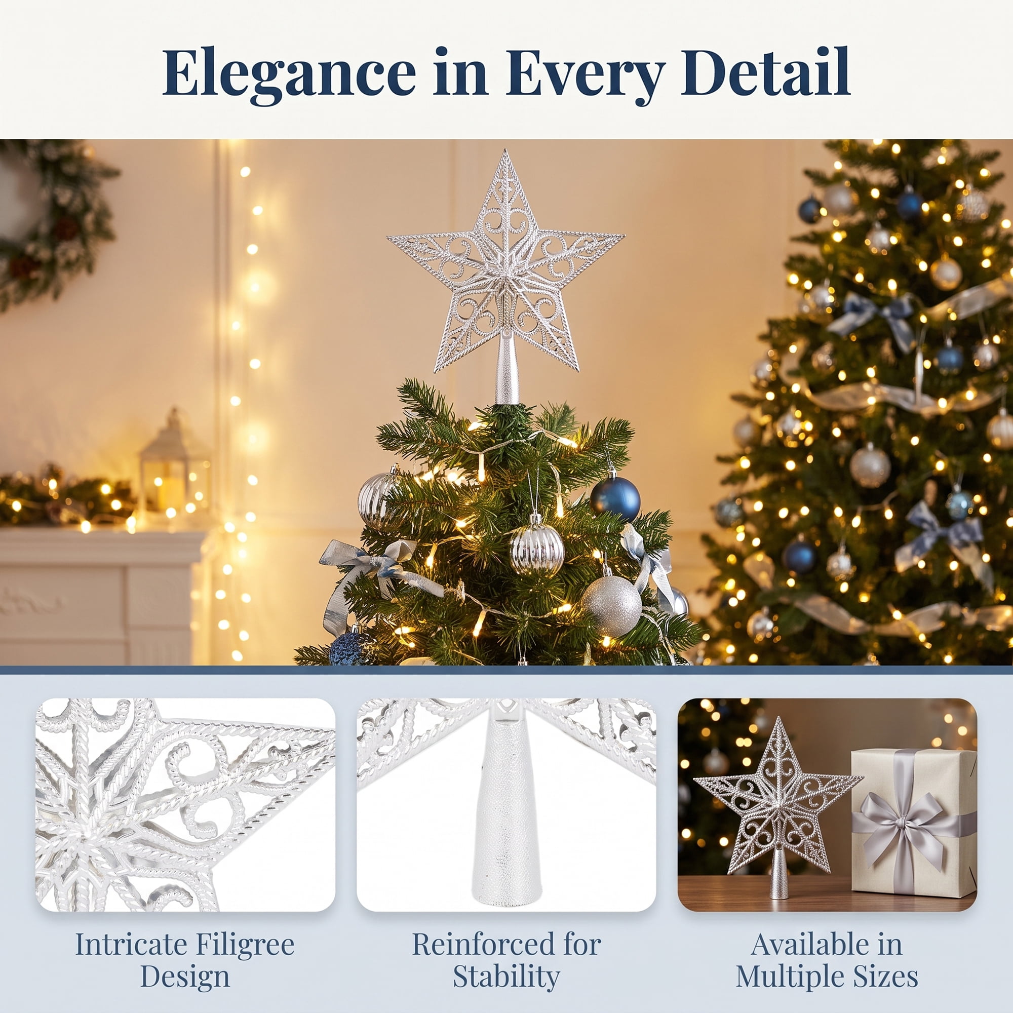 Unique Bargains Openwork Star Luxury Configurable Concealed Tree Crest Silver 7.9"