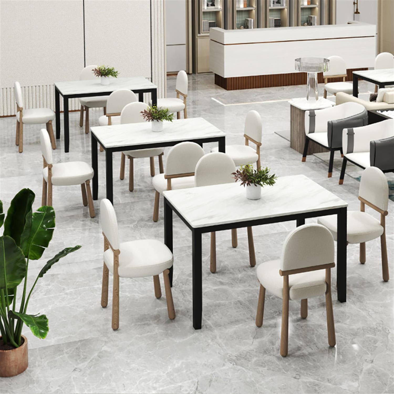 Demi Bonn 45" Dining Table with Faux Marble Tabletop, Kitchen Table for 2-4 People, Rectangular Dinner Table for Home Office, Living Room Furniture, White