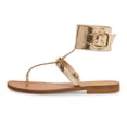 thumbnail image 3 of FSJ Women Split Open Toe Thong Sandals Wide Buckled Ankle Strap Flats Summer Beach Vacation Gladiator Sandals Size 8 Gold, 3 of 4