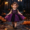 thumbnail image 2 of Odeerbi Infant Girls Halloween Princess Dress Lace Bow Cobweb Print Tulle Tutu Dress Party Gown, 2 of 5