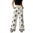 thumbnail image 3 of BRGZLK Women's Pants Fashion Elastic High Waisted Wide Leg Pants Floral Print Boho Summer Beach Vacation Casual Trousers with Pockets, 3 of 7