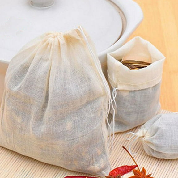 Fule 10 Pieces Reusable Drawstring Cotton Soup Bags, Straining Cheesecloth Bags Soup Gravy Broth Stew Bags Brew Bags for Coffee Tea Bone Broth, 3.15 x 3.94 Inch