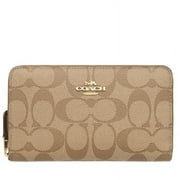 Coach Women's Medium Zip Wallet by Signature Canvas, Khaki Saddle
