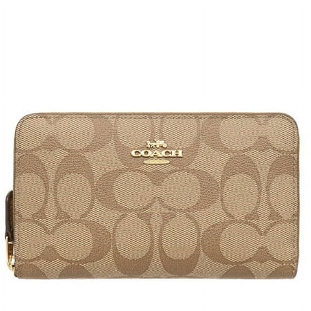 Coach Women's Medium Zip Wallet by Signature Canvas, Khaki Saddle