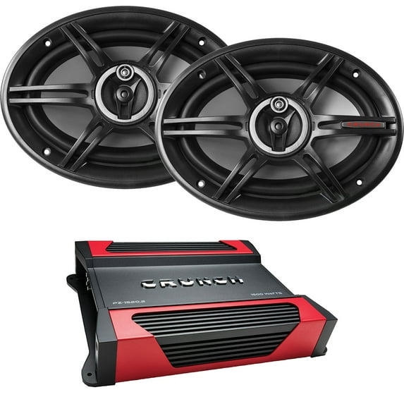 2 x Crunch 6x9" Full Range 400W Max Power 3-Way Automotive Speakers with Crunch Powerzone 1500 Watt 2-Channel Class A/B Car Audio Amplifier