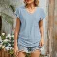 thumbnail image 2 of FRSASU Womens T Shirts Solid Color Short Sleeve V Neck Loose Breathable Casual Summer Tops with Pocket Light Blue, 2 of 9