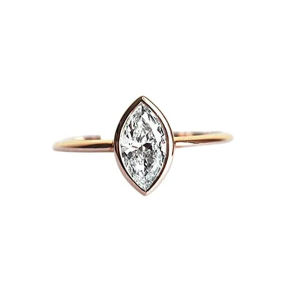 HeartsAndYou 1ct Marquise Cut Moissanite Engagement Ring for Women 18k Rose Gold Over Silver Bezel Set Solitaire