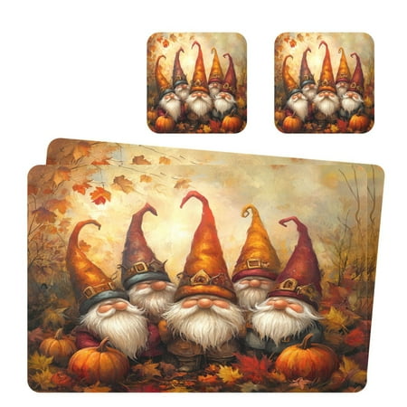 

Wobogo Dwarf Pumpkin Figures Placemats Coasters Set of 2 Heat-resistant Non-slip Easy to Clean Square Dinner Plate Mat