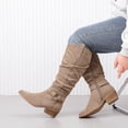 thumbnail image 6 of Love Steetly Women's Extra Wide Calf Knee High Boots, Shimmer Faux Suede, O-Ring Harness Accent, Slouchy Shaft Stacked Block Heel Side Zipper Boots., 6 of 6