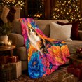 thumbnail image 3 of YShenghong Fluffy Calico Cat Surrounded By Vivid Giant Flowers Printed Flannel Blanket, 3 of 7