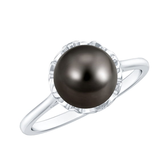 Rosec Jewels Genuine Black Tahitian Pearl Solitaire Ring for Women - Nature Inspired Ring - 8 mm - AAA Quality - With Jewelry Box, 925 Sterling Silver, US 4.00