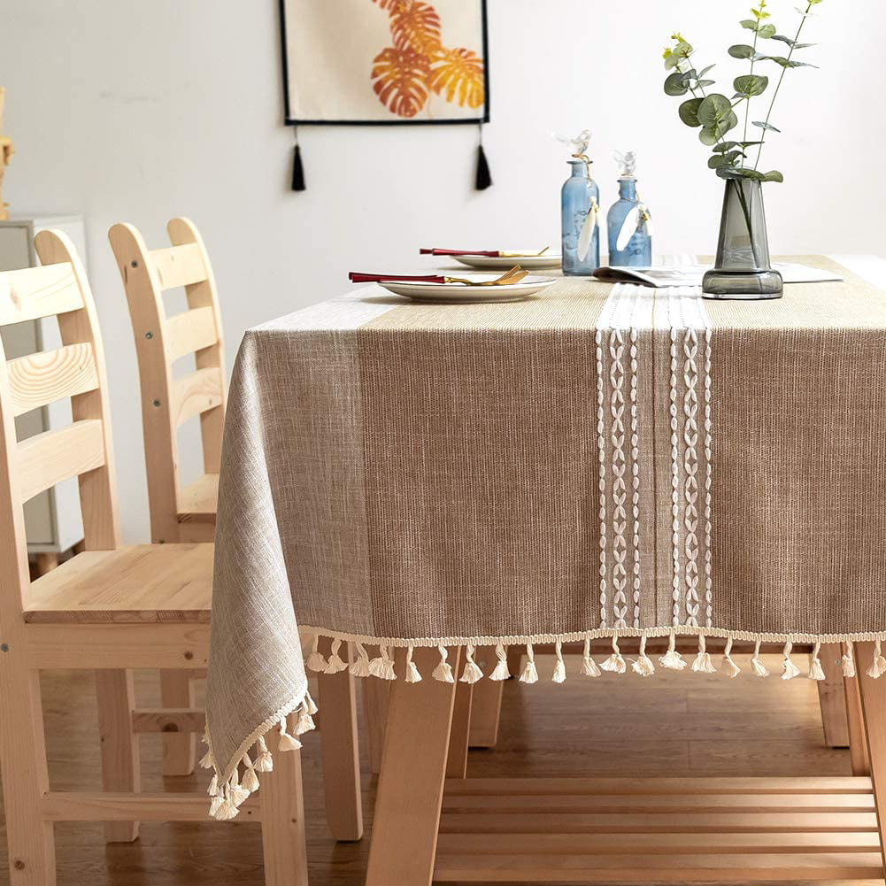 Tablecloths Rectangle Tassel Cotton Table Cover Wrinkle Free Table Cloth 55"x78"