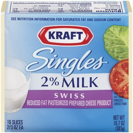 Kraft Singles 2% Milk Swiss Cheese Slices, 16 ct