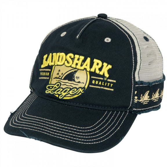 Landshark 857086 Lager Logo Distressed Adjustable Hat, Blue & White