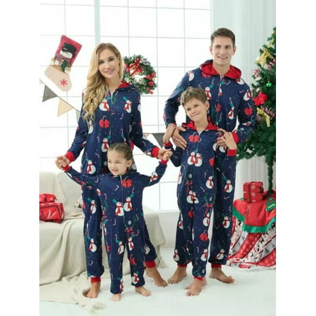 

Matching Family Christmas Onesie Pyjamas Cartoon Snowman Print Hooded Jumpsuit Xmas One Piece Romper PJs Sleepwear