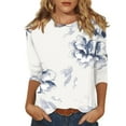 thumbnail image 2 of Aloohaidyvio 3/4 Sleeve Shirts for Women,Womens Round Neck Boho 3/4 Sleeve Tops Basic Floral T-Shirts Loose Cute Tunic Tee Blouses Fit Pullover, 2 of 5