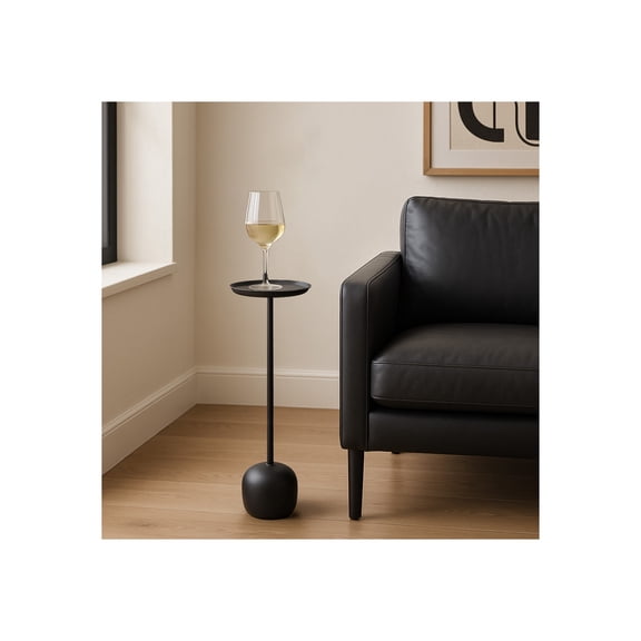 Small End Side Table Stand for Living Room Decor - Metal Night Stand with Round Tray Top for Bedroom, Patio, Veranda, or Home Decor - Accent Table for Small Spaces or Balcony - 26" Black