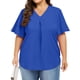 thumbnail image 4 of Karight Womens Plus Size Tops Short Sleeve V Neck Tunic Casual Loose Fit Summer Shirt Pleated Curve Hem Side Split Blouses, 4 of 7