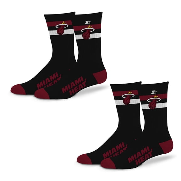 Unisex Starter Miami Heat Team Color 2-Stripe 2-Pack Crew Socks Set
