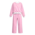 thumbnail image 6 of Girls Sweatsuits 2 Piece Solid Cotton Fleece Wide Leg Tracksuit 5-14Y Kids Fall Winter Casual Sports Sets, Pink 11-12 Years, 6 of 8