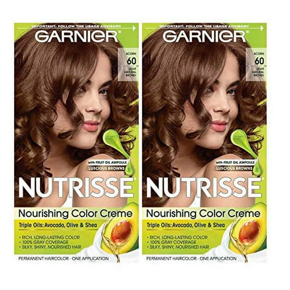Garnier Hair Color Nutrisse Nourishing Creme, 60 Light Natural Brown Acorn, 2 Count