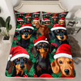 thumbnail image 2 of Manfei Cute Dachshund Twin Sheet Sets,Vintage Christmas Hat Twin Fitted Sheet,Red Black Green Flat Sheet For Boys Kids,Ultra Soft Home Decor,3 Pieces, 2 of 7