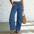 thumbnail image 2 of hlysgo Wide Leg Linen Pants for Women High Waisted Palazzo Pants Boho Summer Casual Loose Flowy Pant Trousers with Pockets Navy,L, 2 of 5
