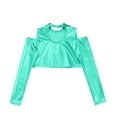 thumbnail image 4 of Alvivi Girls Shiny Metallic Dance Crop Top Long Sleeve Tank Top for Jazz Hip Hop Dancing Performance Lake Green 8, 4 of 5