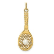 14k Yellow Gold Tennis Racquet W/FW Cultured Pearl Charm Pendant