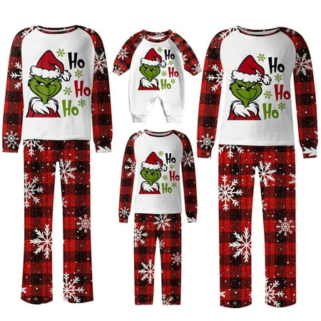 

Grinch Family Matching Christmas Pajamas Set Parent-Child Romper/Letter Christmas Hat Print Long Sleeve Tops + Plaid Pants for Adults Kids Baby Dog Holiday Sleepwear Pjs Set Kids: 8 Years #008Df