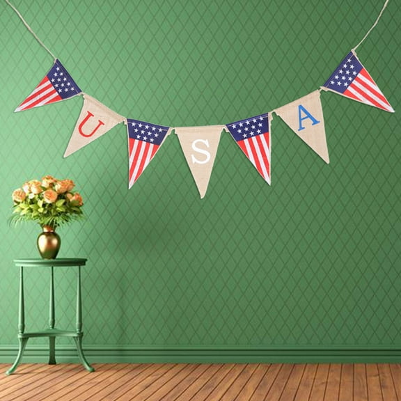 Worgeous USA Patriotic Linen Banner with American Flag Design for Independence Day Decoration Multi Color 6.56 Feet