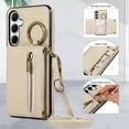 thumbnail image 4 of Crossbody Wallet Case for Samsung Galaxy S23 FE, with Shoulder Strap Card Slots Ring Holder, Magnetic Flip Folio Zipper Purse Case, PU Leather Kickstand Cover Handbag for Galaxy S23 FE, Beige, 4 of 10