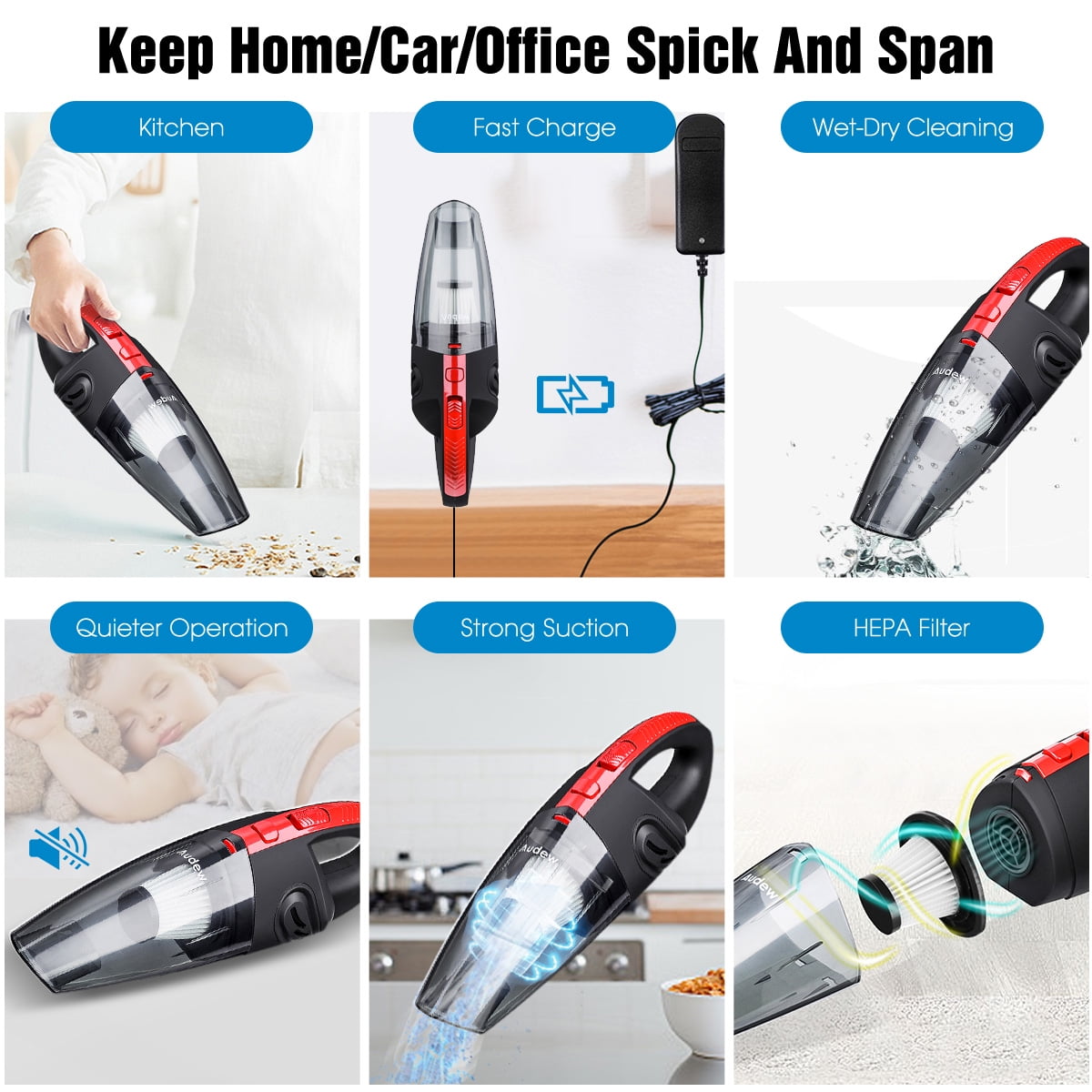 Buy Audew Handheld Cordless, Car Vacuum 