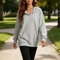 thumbnail image 6 of Gaigiky Hoodies for Women Solid Color Fleece Lined V Neck Long Sleeve Sweatshirt with Pocket Oversized Fall Daily Casual Pullover, 6 of 9