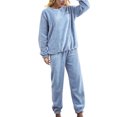 thumbnail image 2 of Womens Winter Pajamas Sets Soft Flannel Pajama Cozy Thermal Sleepwear Outfit Long Sleeve Top Pants Loungewear Nightwear Two Piece Lounge Pjs Pajamaâs for Women Set Blue One Size, 2 of 3