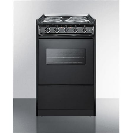Summit TEM110CRW 20 in. Wide Slide-in Coil Top Electric Range In Black with Oven